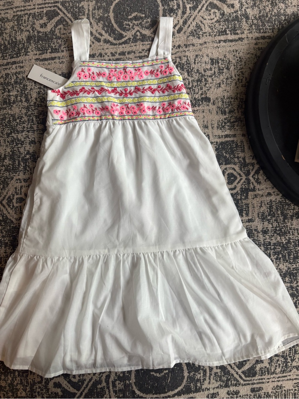 Francesca's Collections White Dress with Pink & Yellow Embroidery